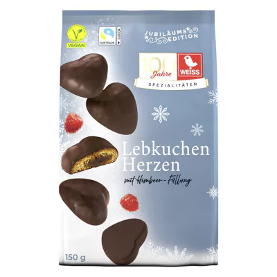 Gefüllte Lebkuchen-Herzen Zartbitter Himbeere (150g)