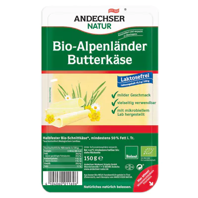 Andechser Natur Bio-Alpenländer Butterkäse in Scheiben (150g)