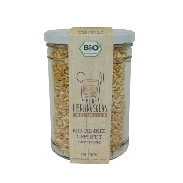 [3_0769] BIO Dinkel gepufft mit Honig (Mein Lieblingsglas) (180g)