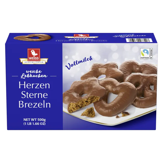 [4_5001] Lebkuchen Herzen Sterne Brezen - Vollmilch (500g)