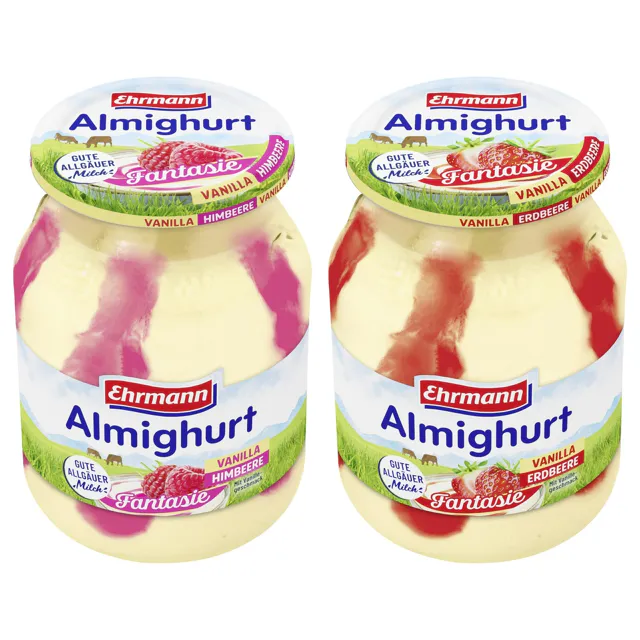 Ehrrmann Almighurt Joghurt im Pfandglas Vanilla Erdbeere oder Himbeere - zufällige Sortierung (500g)
