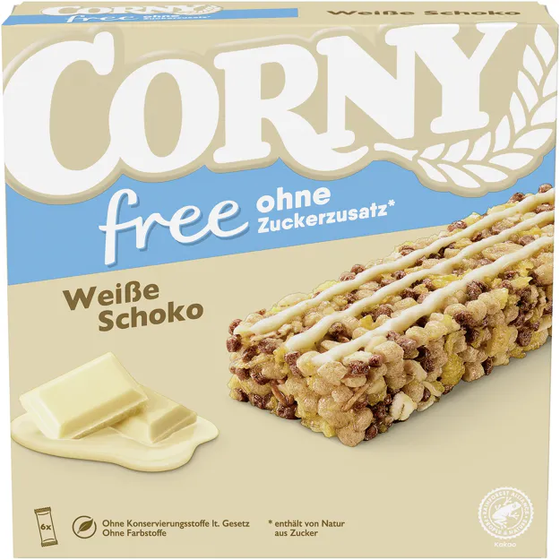 Corny Müsliriegel weiße Schokolade ohne Zuckerzusatz (6Stk.)
