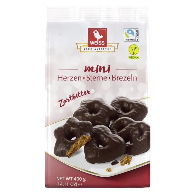 Weiss Lebkuchen Mini Herzen Sterne Brezeln - Zartbitter (400g)