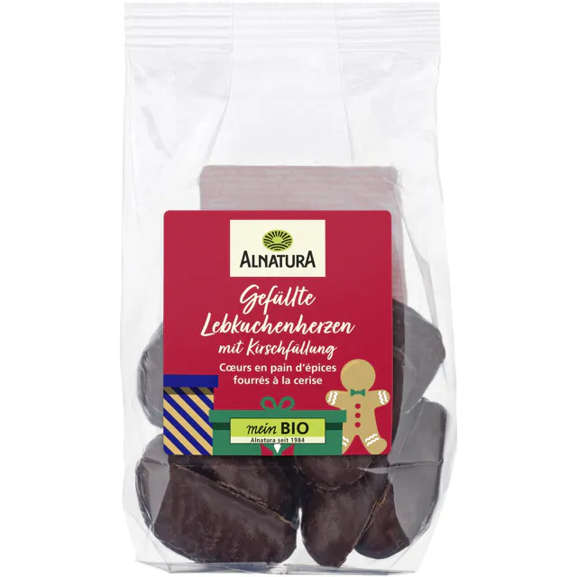 Alnatura Bio Gefüllte Lebkuchenherzen mit Kirschfüllung (125g)