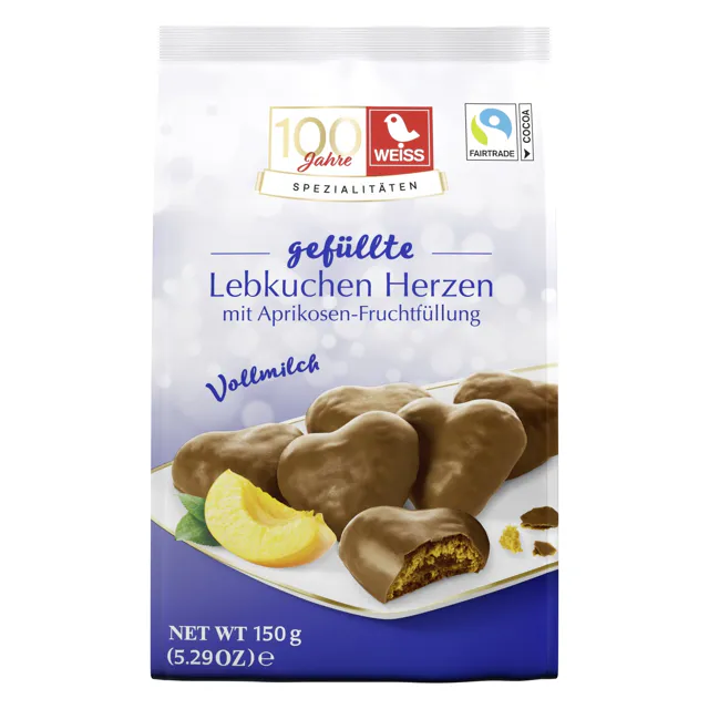 Weiss Gefüllte Lebkuchenherzen - Vollmilch (150g)