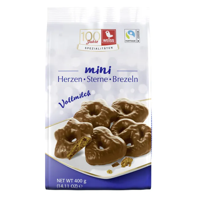 Weiss Lebkuchen Mini Herzen Sterne Brezeln - Vollmilch (400g)