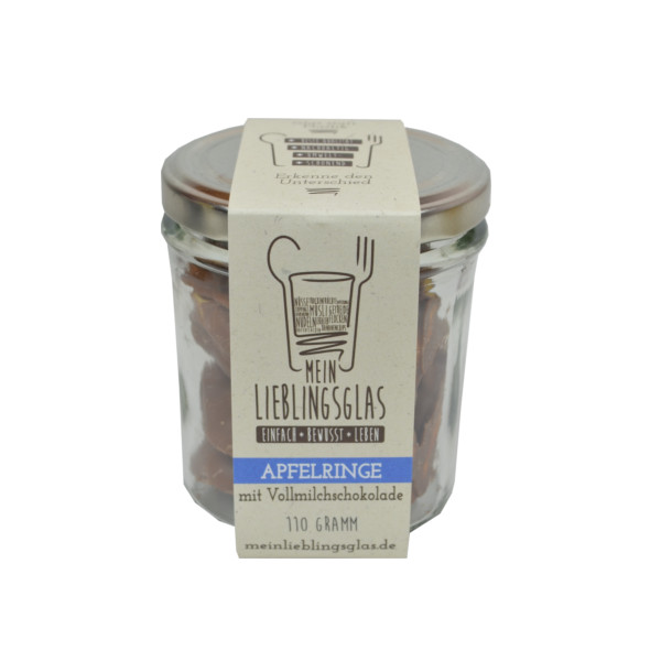 [3_0154] Apfelringe in Vollmilchschokolade (110g) (MeinLieblingsglas)