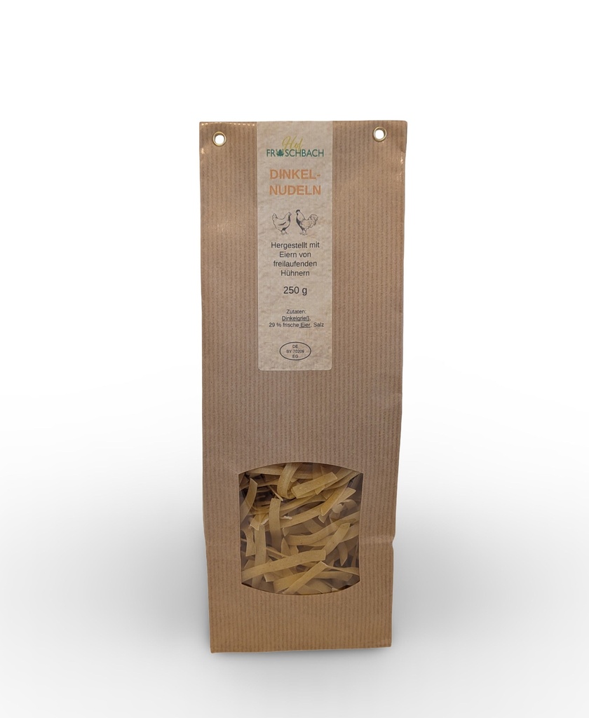 [3_418] Hof Froschbach Dinkelnudeln - schmale Bandnudeln (250g)